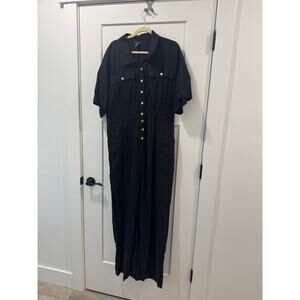 Black Linen Blend Button short sleeve jump suit XL